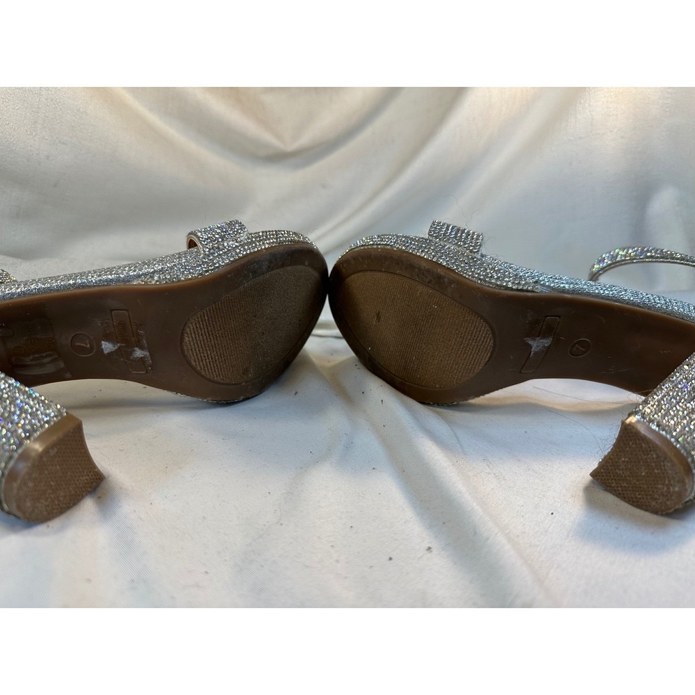 Sparkling Silver Rhinestone Ankle Strap Block Hee… - image 5